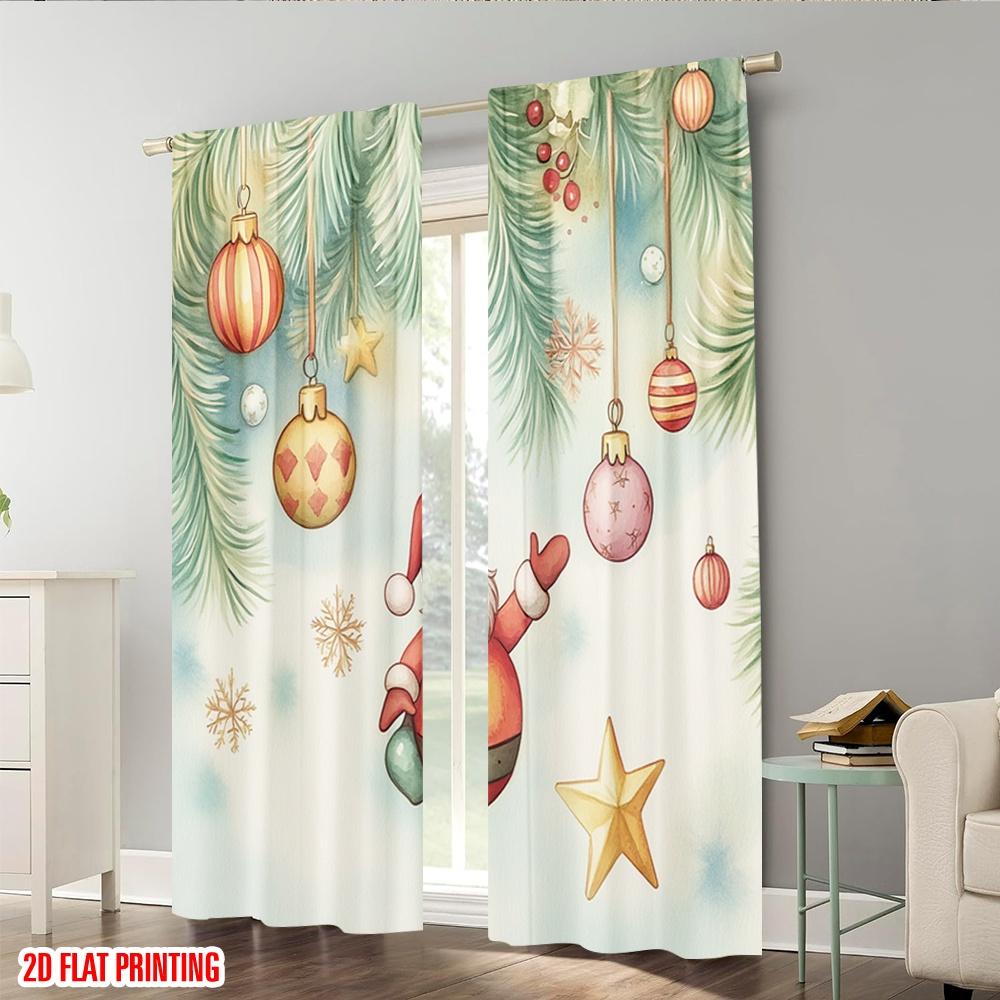 Plane Printing Curtains Roller Blinds Christmas Ornaments Santa Claus Watercolor Versatile Fabric Without Rod Art Set Of 2 Made Polyester
