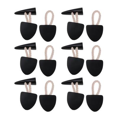 6 Paires Boutons à Bascule en Cuir Noir Boutons Fermetures Manteau Dufflecoat