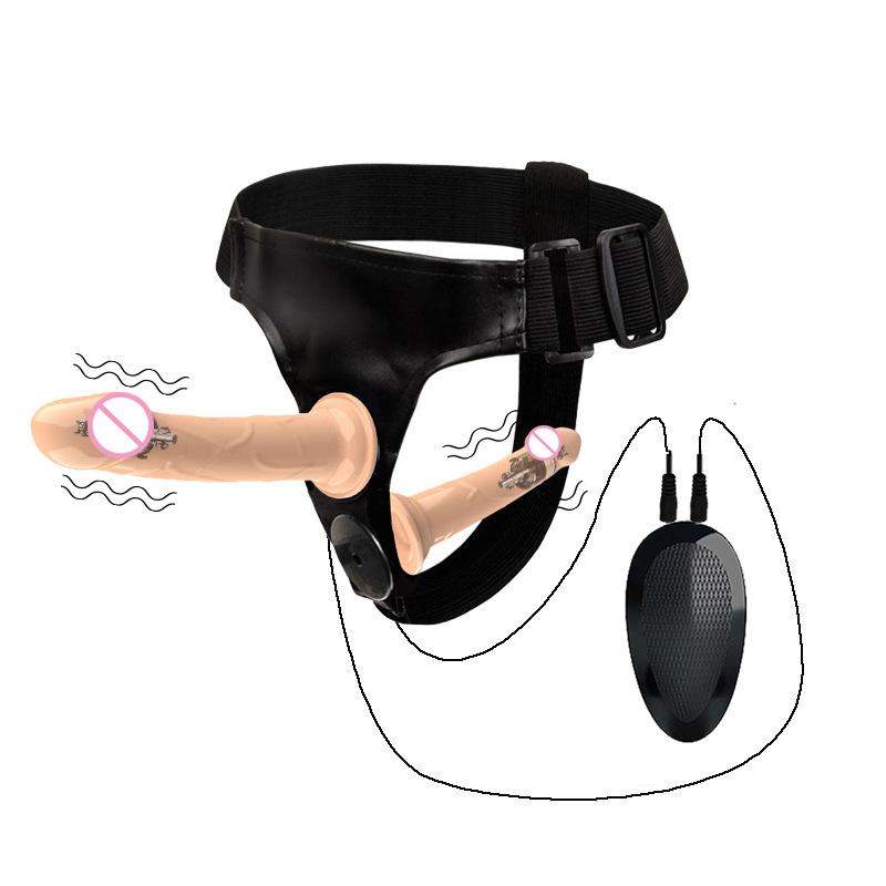 Wired Remote Vibrating Double Penetration Strap On Harness Realistic Silicone Dildo Panties Adjustable for Couples Pegging Anal