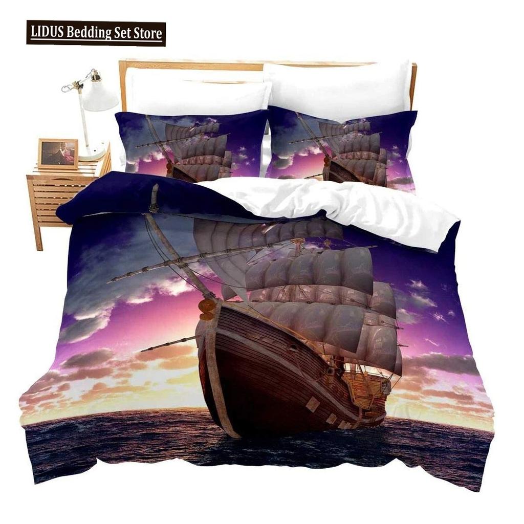 Pirate Duvet Cover Set Queen Sailboat Comforter Set Nautical Ocean Bedding Set Cool Style Quilt Co