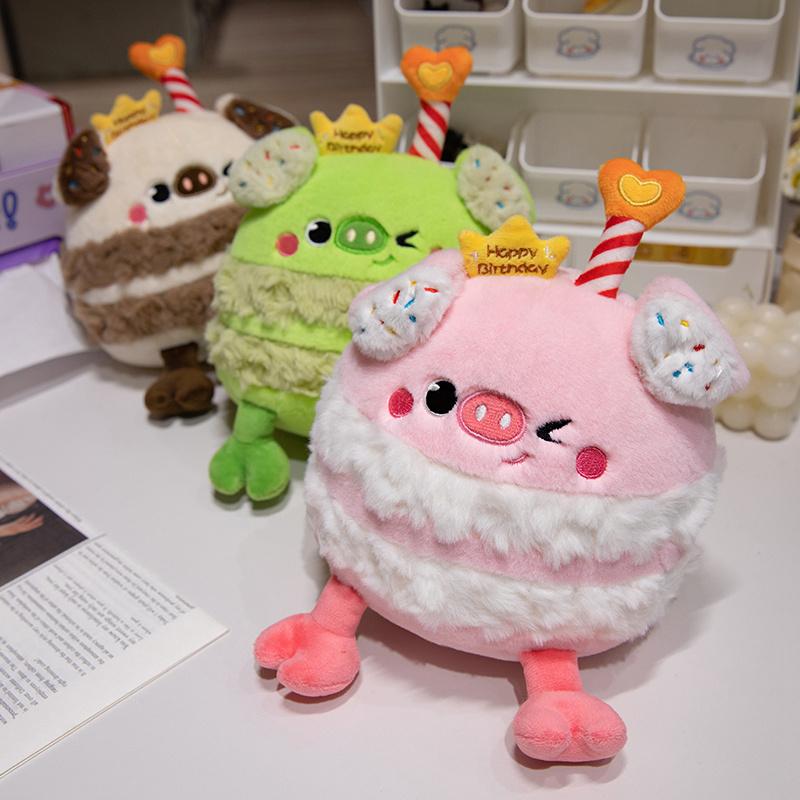 Cartoon 3 Colors Pig Cake Plush Toys Stuffed Cute Ice Cream Snack Decoration Birthday Party Gift for Kids