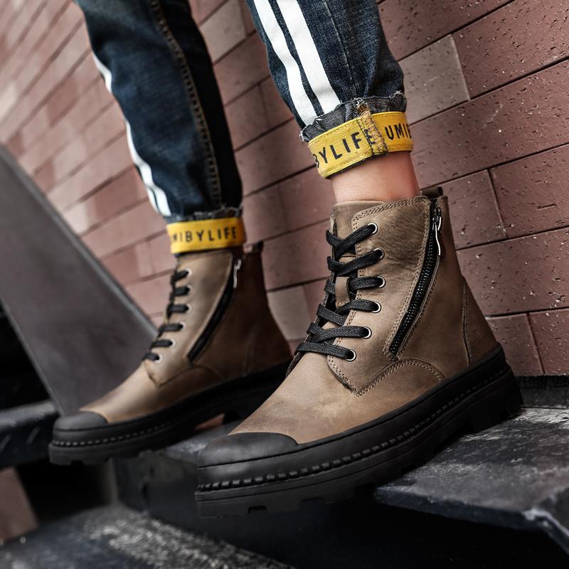 Mode Echte Leder Herrenstiefel Modischer minimalistischer Designstil Outdoor Motorrad Täglich Büro Herbst- und Winterschuhe 38-47