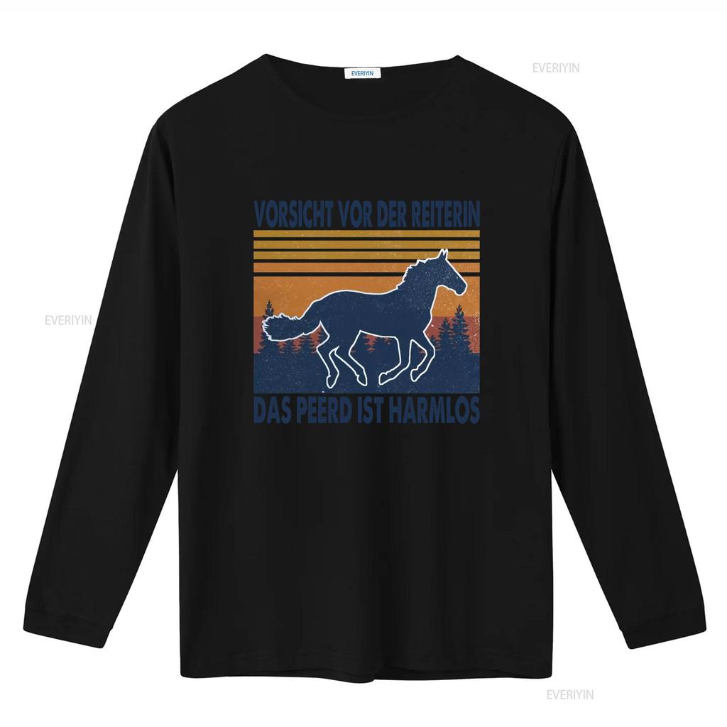 Horse Vorsicht Vor Der Reiterin Das Pferd Ist Harmlos T Shirt Print vintage Washed Unisex Slightly Casual Top For Everyday Wear