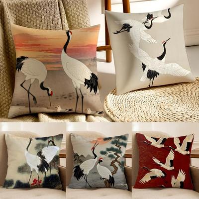 Chinese Classical Elegant Red Crowned Cranes Art  Cushion Cover Pillowcase Antidustmite Living Room Sofa Decor Cushion Room