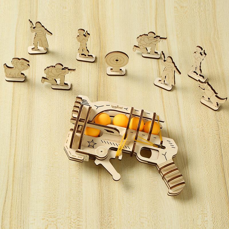 Cross-border New 3D Three-dimensional Rubber Band Gun Puzzle Wooden Toys Puzzle Assembled Toys DIY Creative Manufacturers Wholesale