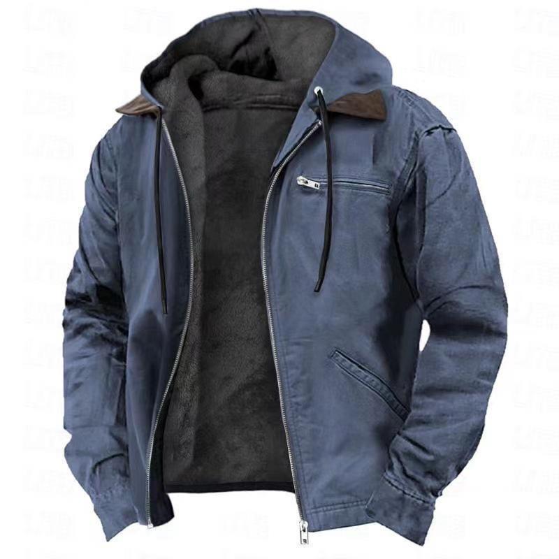Veste à capuche décontractée pour homme avec poches zippées et doublure polaire