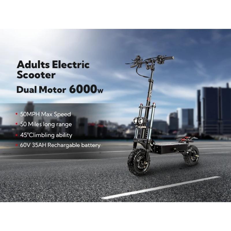 E5B Electric Scooter with Seat, 6000W Dual Motors, 60V 40AH Battery, 11" Tires, Top Speed 85 Km/h, Dual Hydraulic Shock Absorbers, Max Range 120km