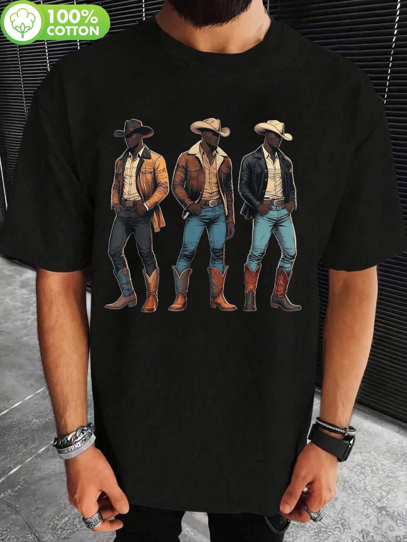 Black Western Cowboy Print T-shirt - 100% Cotton XXXL