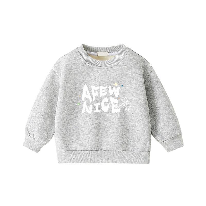 Children's Cartoon Print Velvet Lined Hoodie - Round Neck, Long Sleeve, Thickened Warm Base Layer