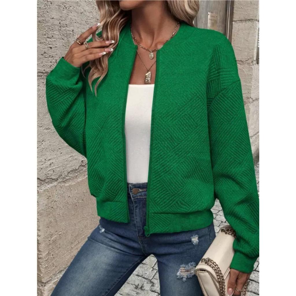Women's Autumn and Winter New Solid Color Simple and Exquisite Zipper Jacket Baseball Collar Casual Jacket 5XL