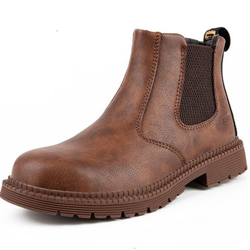 Holfredterse Leather Work  Steel Toe Boots Men High Top Hotest Chelsea Boots Indestructible Waterproof Slip On Shoes 1688-815