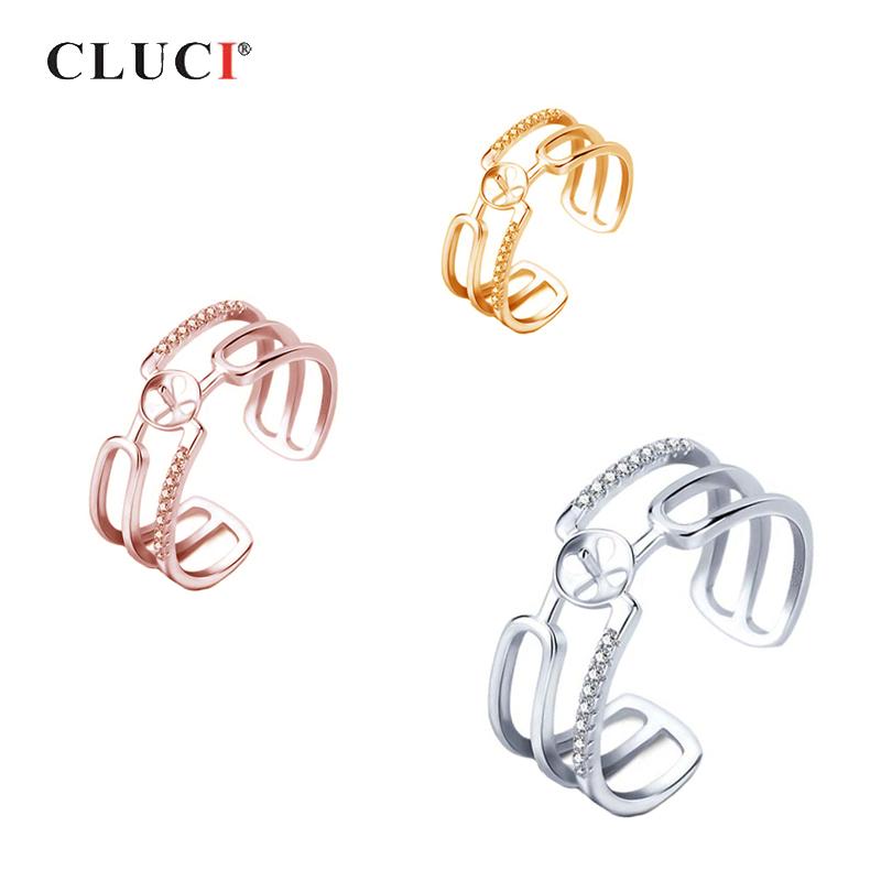 

CLUCI Silver 925 Hollow Women Adjustable Pearl Ring Mounting for Jewelry Making Rose Gold Color Zircon Rings SR2067SB resizable рожевий колір золота