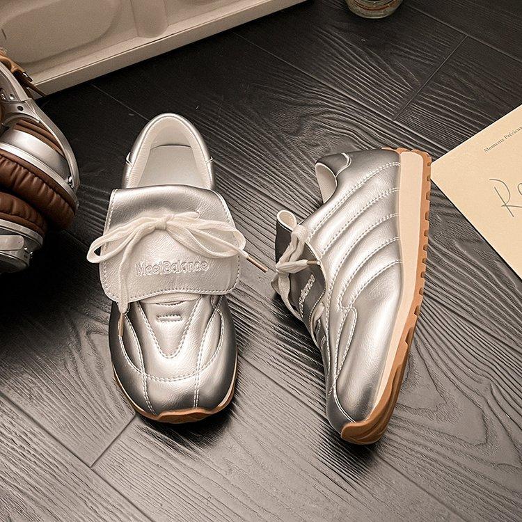 

Ретро універсальна платформа німецькі тренувальні кросівки жіночі 2025 нова весна повсякденні маленькі білі кросівки спортивні з потовщеною підошвою Forrest Gump кеди 40 срібний