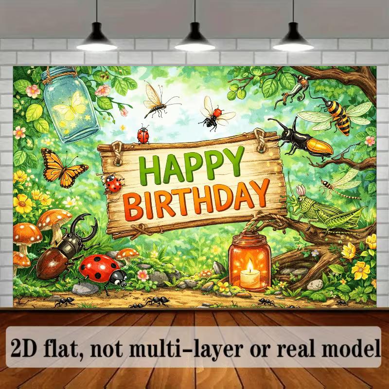 2D Bug Insect Happy Birthday Backdrop for Kids Party Photoshoot
