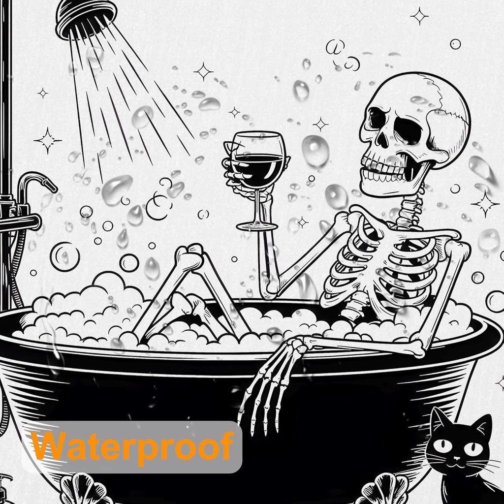 Funny Skeleton Skull Shower Curtain,Bathroom Shower Curtains Bathtub Home Decor Waterproof Fabric Machine Washable With 12 Hooks