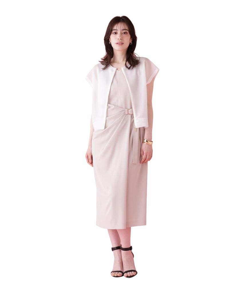 Dress with Side Belt and Drape 36 [Pinky & Dianne] 031-6140628 Women's 040_Beige