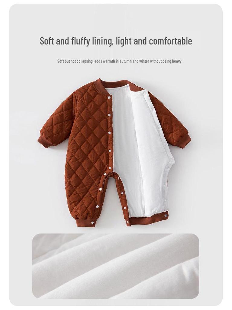 Quilted Cotton-Padded Snap-Front Baby Bodysuit for Boys & Girls - Warm Autumn/Winter Romper & Crawling Suit