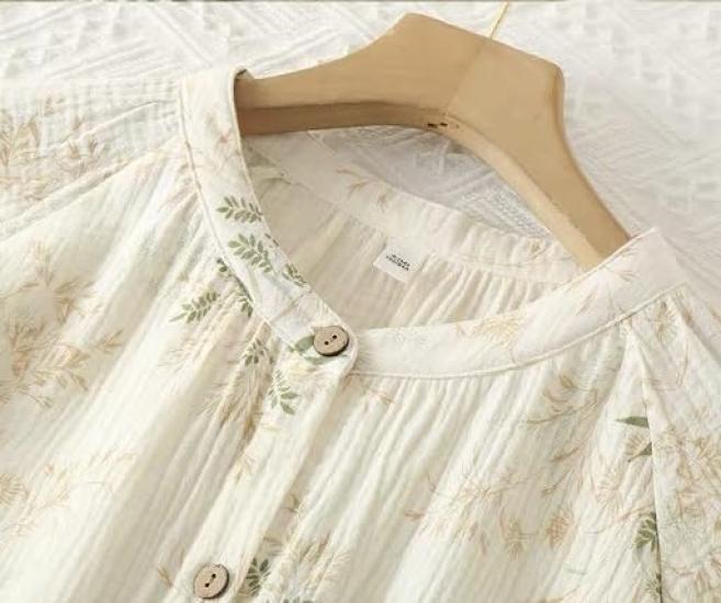 Netakara Double Gauze Long with Loungewear Solid Winter Long Sleeve Green Women's Pajamas, Sleeve, 100% Cotton, Pockets, Set, Comfortable, Color,