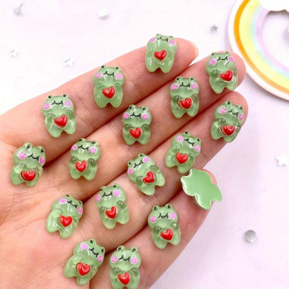 50pcs Resin Mini Glitter Colorful Kawaii Green Love Frog Art Nail Flatback Rhinestone Applique DIY Charm Scrapbook Accessories Crafts