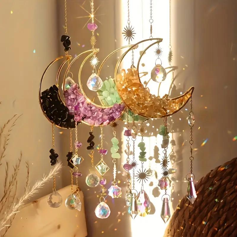 4pcs moon-shaped crystal Sun Catcher, car pendant, Magic Rainbow hanging wall decoration, fantasy crystal pendant, rainbow manu