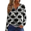 Women's Fashion Casual Halloween Printed V-Neck Button Trim Long Sleeve T-Shirt Top