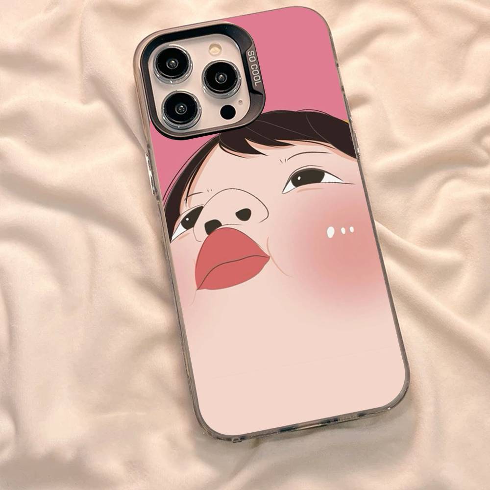 Cartoon Funny Boy Girl Couple Phone Case For iPhone 17 16 15 14 13 12 11 XS XR X Pro Max Plus Colored Silver Plated Cover