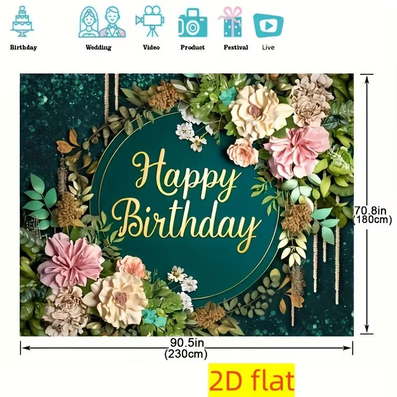 2D Boho Greenery Happy Birthday Photo Booth Backdrop