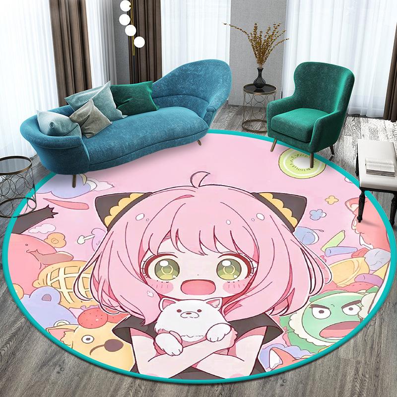 S- SPY×FAMILY Japanese Anime Cute Anya Forger Print Round Carpet.Bedroom,Balcony,Entry Door,Chair Non-slip Mat.Gift,Picnic,Rug