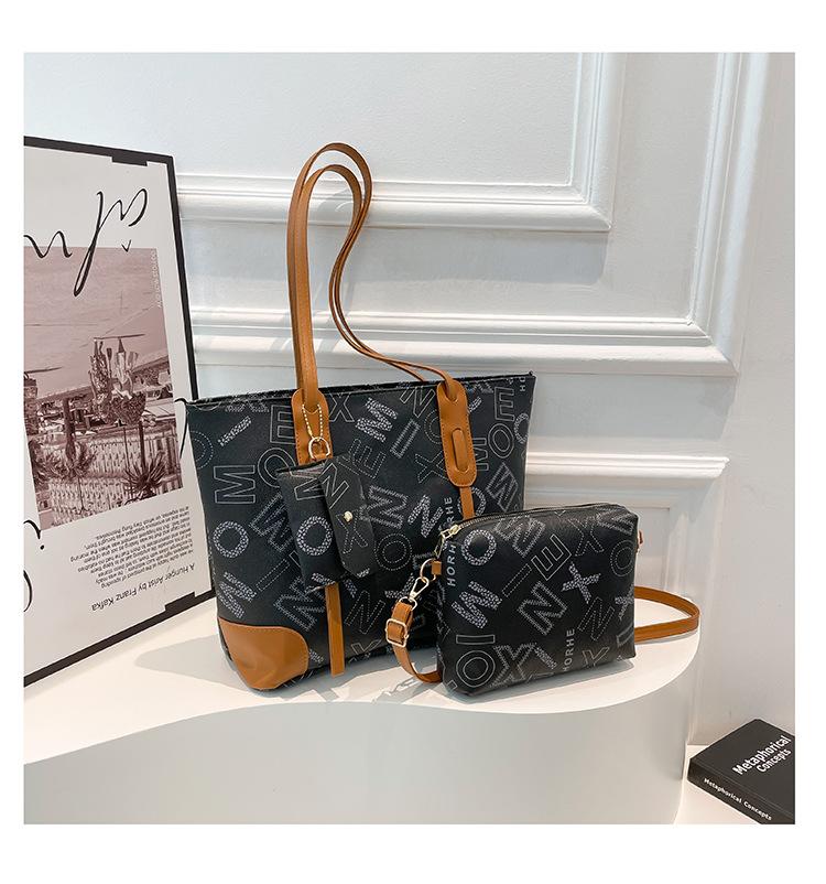 Retro letter three-piece spring new large-capacity fashion hand-held underarm tote shoulder bag women