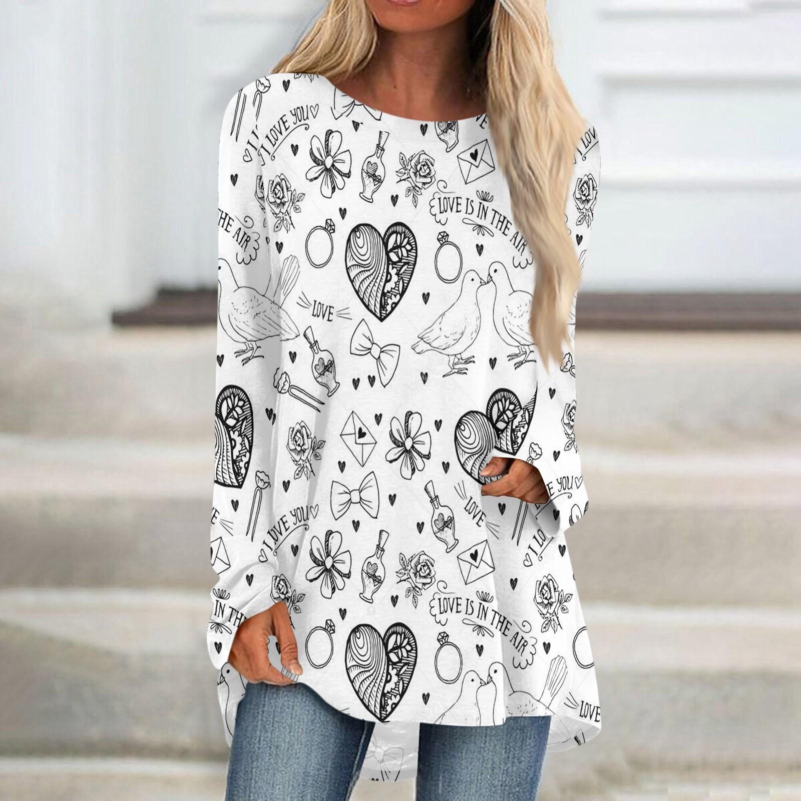 

Женская мода повседневная блузка с длинным рукавом и принтом «Любовь ко Дню святого Валентина», круглый вырез, пуловер XL арбуз красный