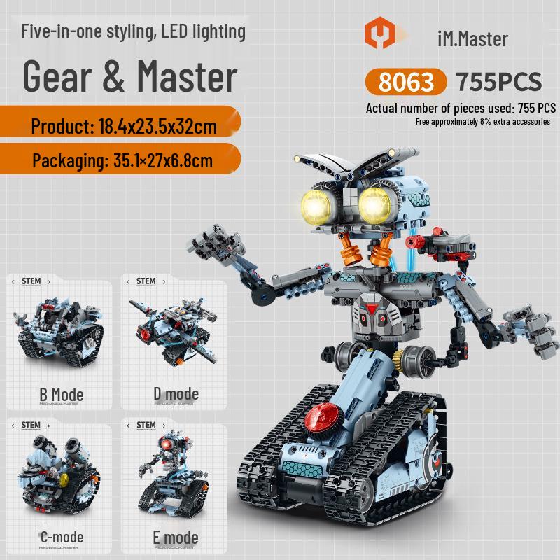 Five-in-One Programmable Wall-E Robot: Assembly Building Blocks, Electric Science Education, Remote Control, Compatible with Lego