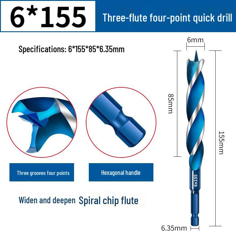 

Three-Flute Hex Shank Rose Drill Bit for Woodworking