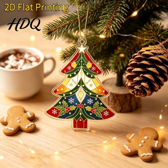 Artistic Window Flat Acrylic Display Accessory 2D Ornament Vintage Christmas Tree Stained Xmas Decoration Glass