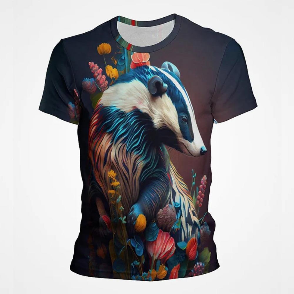 Interesting Animal Graffiti Art Graphic 3D Printing Men's Round Neck Short Sleeved T-shirt