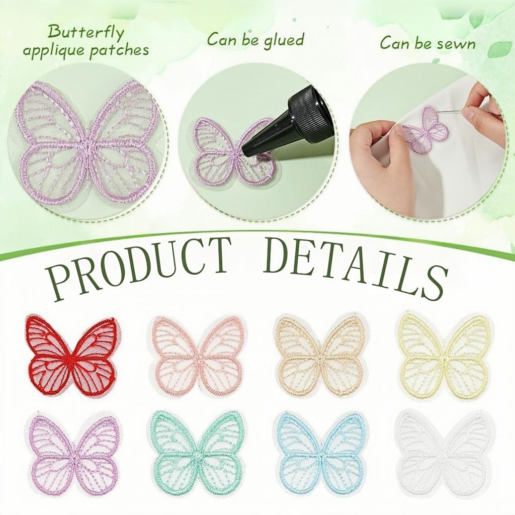 10/20PCS 4.5*3.5cm Embroidered Mesh Butterfly Cloth Patches Appliques for Clothes Sewing Supplies DIY Hair Clip Accessories