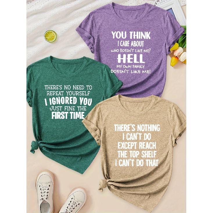 Elegant Simple Letter Print Round Neck Women Short Sleeve Outfit Set