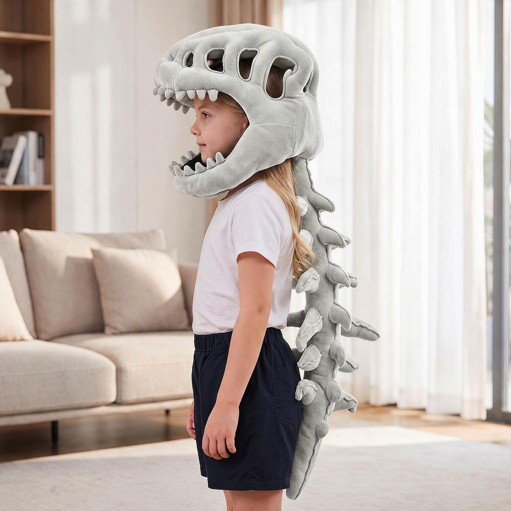 Dinosaurierskelett Kostüm Kapuze 3D Rippen Wirbelsäule Schwanz Detail Kinder Halloween Outfit Geschenk