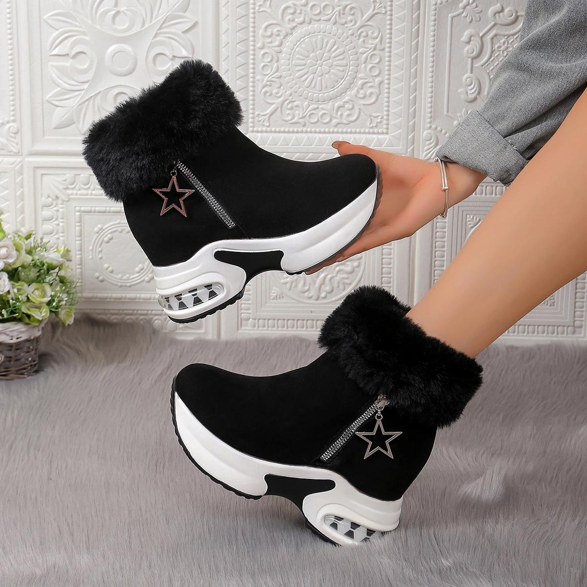 

Модные женские 2024 Новые модные ботинки на платформе, массивные зимние ботинки, на воздушной подушке, с пушистой плюшевой подкладкой, ботильоны на молнии, зимние теплые ботинки 43