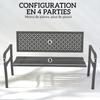 Outdoor Metal Bench, 2-Seater, Geometric Backrest and Armrests, Dark Grey