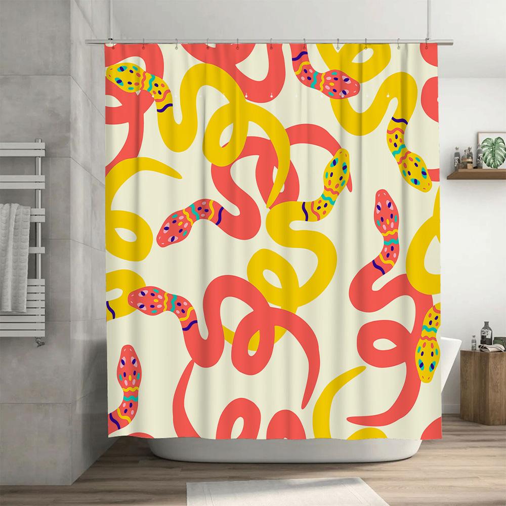 Colorful Snake Pattern Shower Curtain Waterproof Bath Decor Pink Yellow Red Purple Design Modern Bathroom Accessories 180X240Cm
