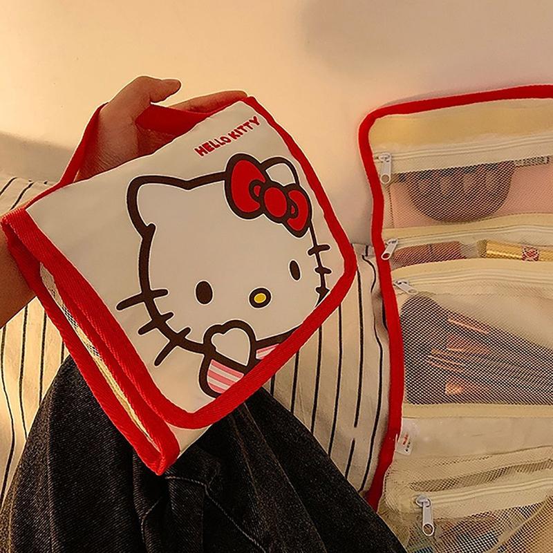 Sanrio Hello Kitty Cosmetic Bag Cartoon Cute Large Capacity Folding Storage Travel Bag Kawaii Portable Handheld Bag