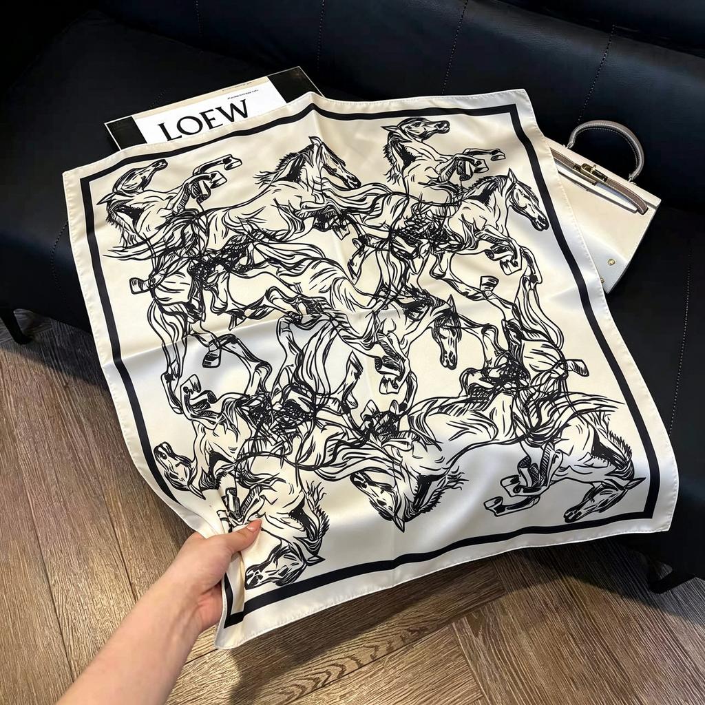 Sen green flower print fresh imitation silk scarf premium versatile square scarf neck protection scarf trendy headscarf scarf women