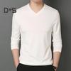 Men Fall Spring Top V Neck Long Sleeves Pure Color Slim Fit Thin Pullover T-shirt Daily Wear Sport Homewear Clothes
