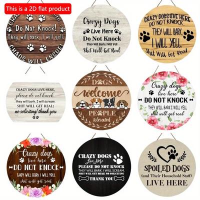 1pc 2d Flat Vintage Decorative Dog Round Wooden Signs - 20cm, Pet Sign, Wooden Sign, Front Door Sign, Home Decor, Fun Pet House Hanging Wood Sign