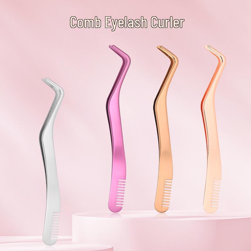 In-Stock Stainless Steel Eyelash Tweezers with Comb - New Model for Applying False Eyelashes