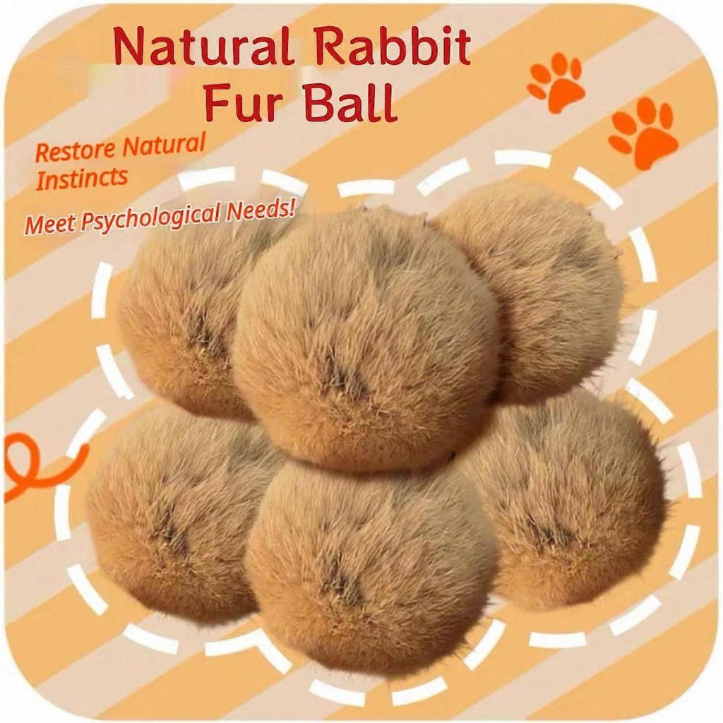 Rabbit Fur Ball Cat Toy, Soft Fluffy Cat Toy Ball, Natural Rabbit Fur Ball Cat Toy with Catnip & Silvervine, Soft Durable Interactive Kitten Toys for