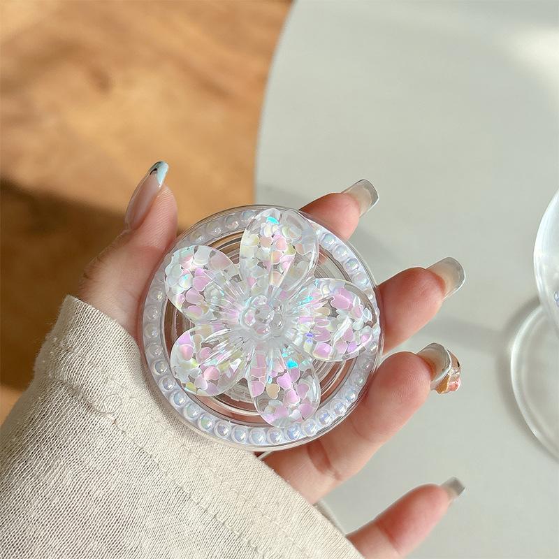 

Color Sequined Flower Pearl Magnetic Mobile Phone Airbag Bracket Retractable Ring Desktop Lazy Drama Support