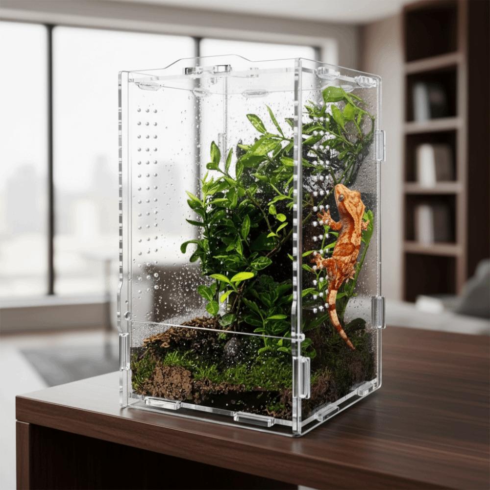 Transparent Reptile Feeding Box Ventilated Buckle Lock Acrylic Crawler Box Anti-escape Lizard Enclosure For Lizard Spider