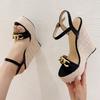 2026 Summer Open Toe CHAIN Solid Platform Wedges Woman Sandals Fashion Hollow Out Thick Bottom High Heels Shoes