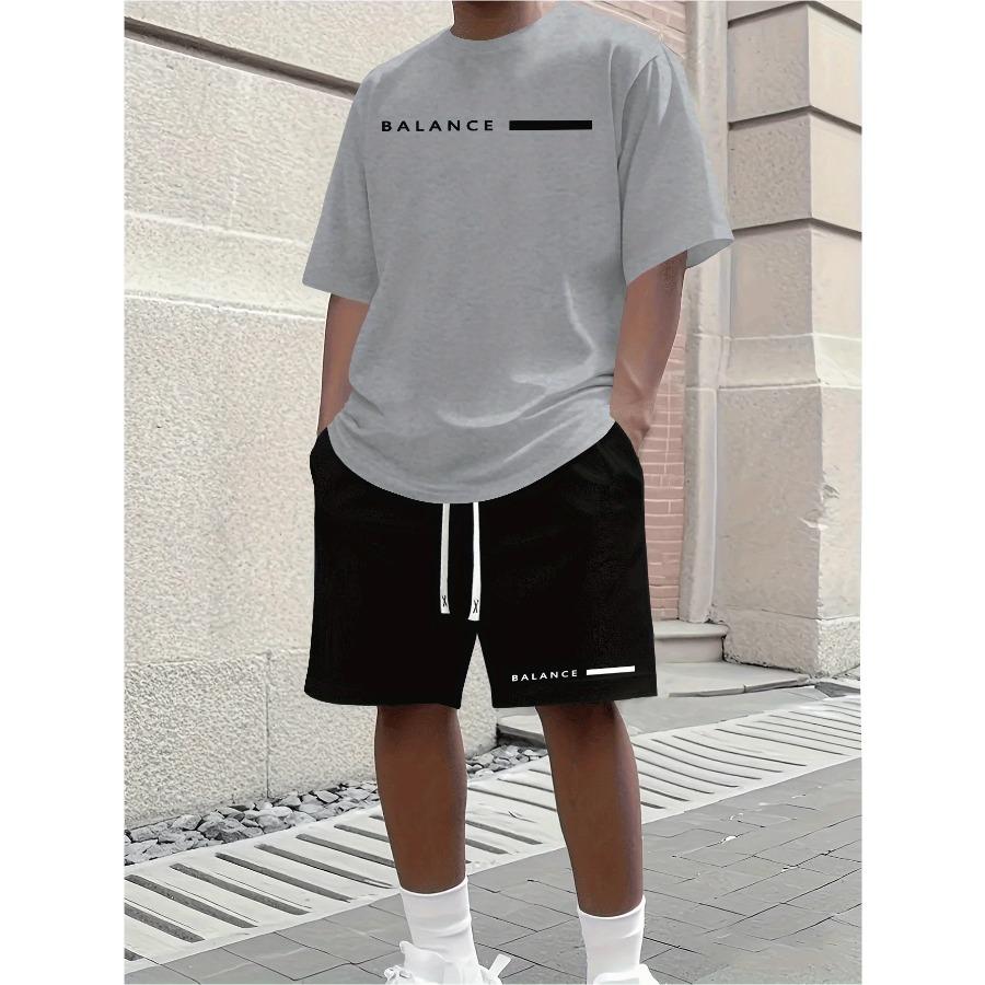 2026 Set Casual da Uomo Abbigliamento Estivo Top a Maniche Corte Color-Block Pantaloncini Larghi con Coulisse Ensemble alla Moda Streetwear
